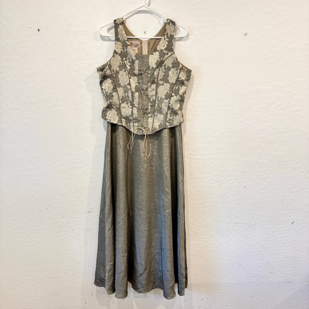 Vtg O. de Rocio Renaissance Maxi Dress Womens 36 US 12 Brocade Tied Bodice